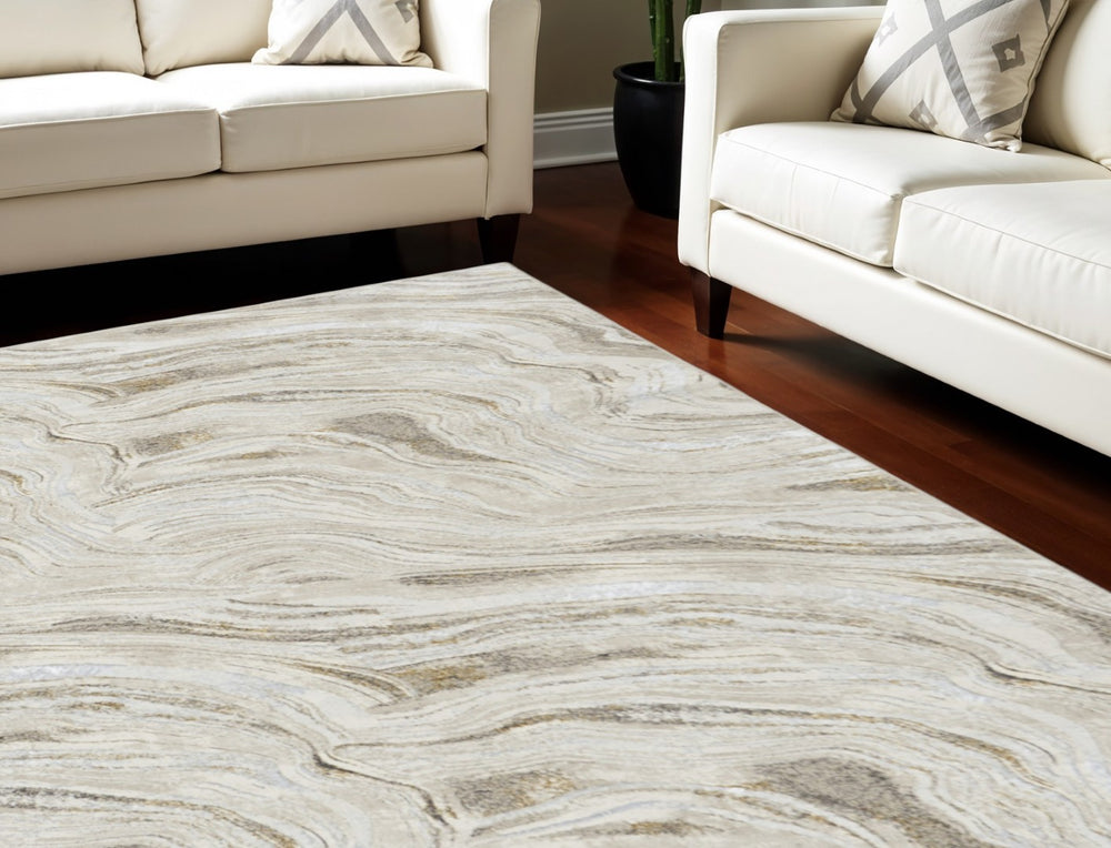 HomeRoots 5' Abstract Gold Gray and Ivory Non-Skid Area Rug - Stylish, Stain-Resistant, Durable Home Decor Piece 8' X 10' 550600