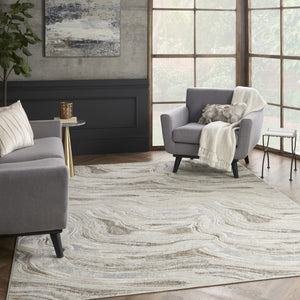 HomeRoots 5' Abstract Gold Gray and Ivory Non-Skid Area Rug - Stylish, Stain-Resistant, Durable Home Decor Piece 8' X 10' 550600
