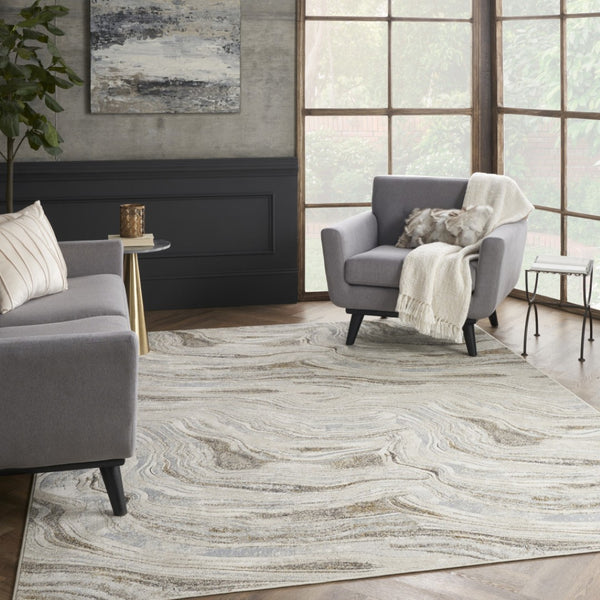 HomeRoots 5' Abstract Gold Gray and Ivory Non-Skid Area Rug - Stylish, Stain-Resistant, Durable Home Decor Piece 8' X 10' 550600