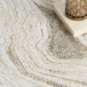 HomeRoots 5' Abstract Gold Gray and Ivory Non-Skid Area Rug - Stylish, Stain-Resistant, Durable Home Decor Piece 8' X 10' 550600