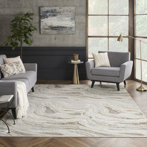 HomeRoots 5' Abstract Gold Gray and Ivory Non-Skid Area Rug - Stylish, Stain-Resistant, Durable Home Decor Piece 8' X 10' 550600