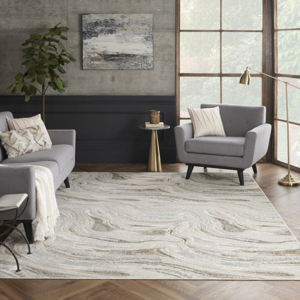HomeRoots 5' Abstract Gold Gray and Ivory Non-Skid Area Rug - Stylish, Stain-Resistant, Durable Home Decor Piece 8' X 10' 550600