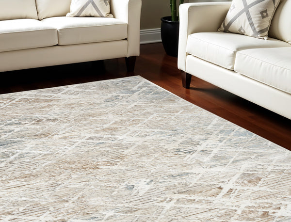 Homeroots 8' X 10' Ivory Gray And Brown Abstract Non Skid Area Rug  Polyester 550602