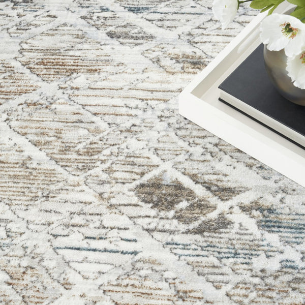 HomeRoots 5' Ivory Blue and Gray Abstract Area Rug - Modern, Stain-Resistant, Durable Design for Any Space 8' X 10' 550602