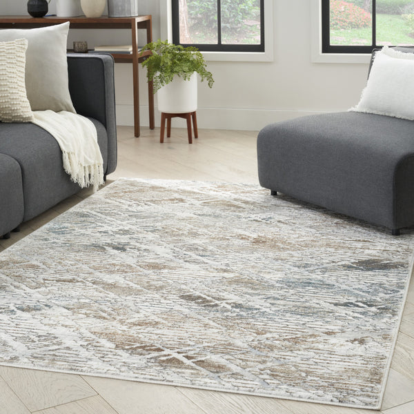 Homeroots 8' X 10' Ivory Gray And Brown Abstract Non Skid Area Rug  Polyester 550602