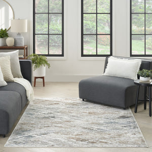 HomeRoots 5' Ivory Blue and Gray Abstract Area Rug - Modern, Stain-Resistant, Durable Design for Any Space 8' X 10' 550602