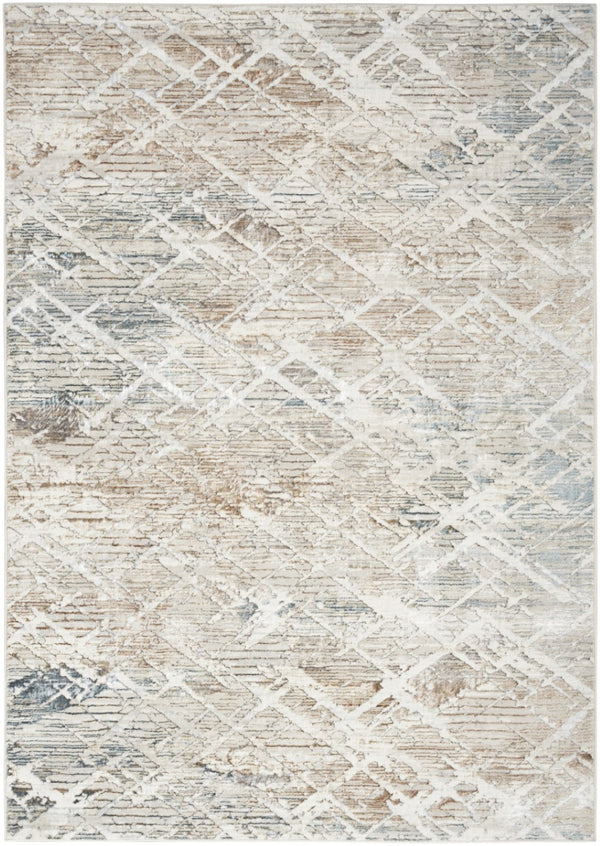 HomeRoots 5' Ivory Blue and Gray Abstract Area Rug - Modern, Stain-Resistant, Durable Design for Any Space 8' X 10' 550602