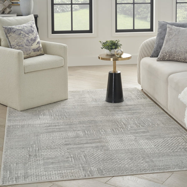 HomeRoots 5' Silver and Gray Abstract Area Rug - Modern Elegance, Non-Skid, Durable, Stain Resistant Design 8' X 10' 550603