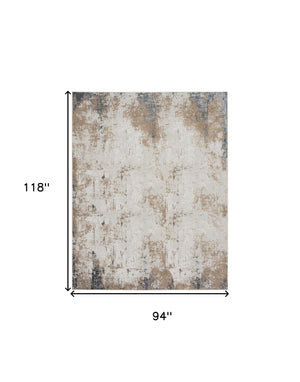 Homeroots 8' X 10' Taupe And Ivory Abstract Distressed Non Skid Area Rug  Polyester 550609