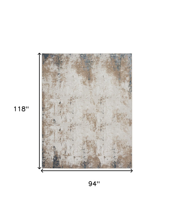 Homeroots 8' X 10' Taupe And Ivory Abstract Distressed Non Skid Area Rug  Polyester 550609
