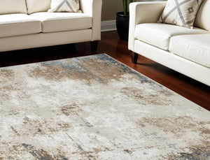 Homeroots 8' X 10' Taupe And Ivory Abstract Distressed Non Skid Area Rug  Polyester 550609