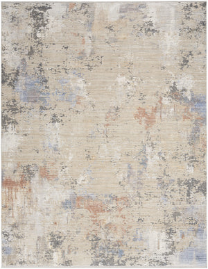 Homeroots 8' X 10' Beige Teal Blue And Gray Abstract Area Rug With Fringe  Polyester 550610