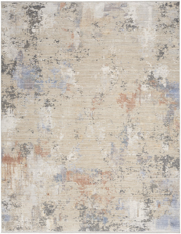 Homeroots 8' X 10' Beige Teal Blue And Gray Abstract Area Rug With Fringe  Polyester 550610