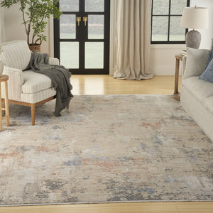 Homeroots 8' X 10' Beige Teal Blue And Gray Abstract Area Rug With Fringe  Polyester 550610