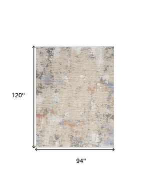 Homeroots 8' X 10' Beige Teal Blue And Gray Abstract Area Rug With Fringe  Polyester 550610