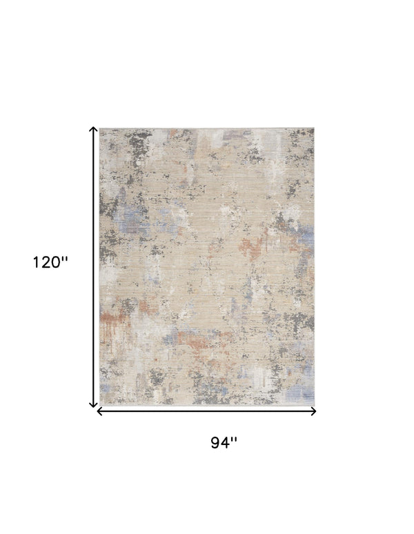 Homeroots 8' X 10' Beige Teal Blue And Gray Abstract Area Rug With Fringe  Polyester 550610