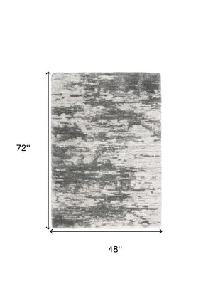 Homeroots 4' X 6' Charcoal And Ivory Abstract Shag Area Rug  Polyester 550613