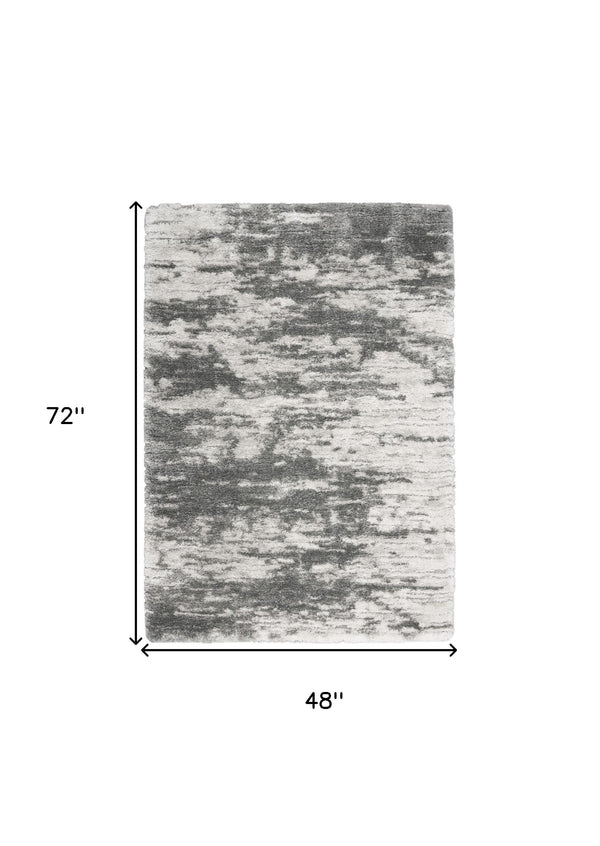 Homeroots 4' X 6' Charcoal And Ivory Abstract Shag Area Rug  Polyester 550613