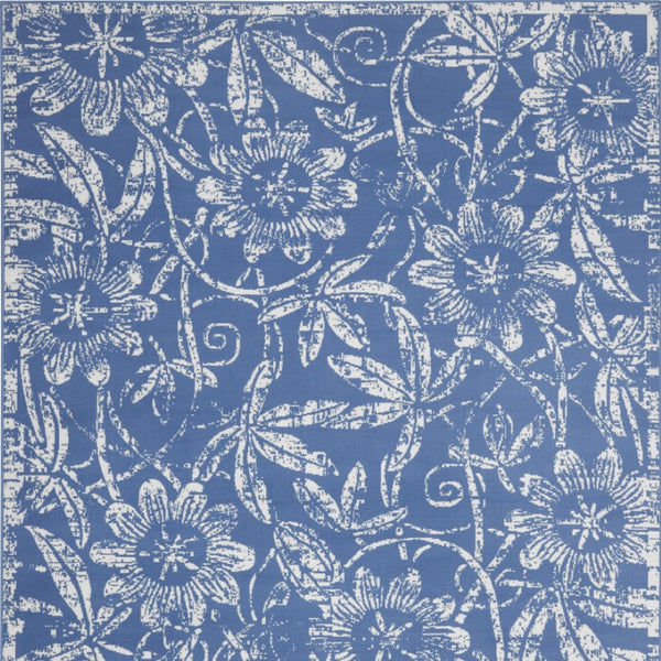 Homeroots 7' Inviting Ivory And Blue Floral Distressed Non-skid Area Rug For Durable, Stylish Home Décor 7' X 10' Polyester 550616