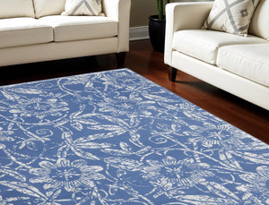 Homeroots 7' Inviting Ivory And Blue Floral Distressed Non-skid Area Rug For Durable, Stylish Home Décor 7' X 10' Polyester 550616