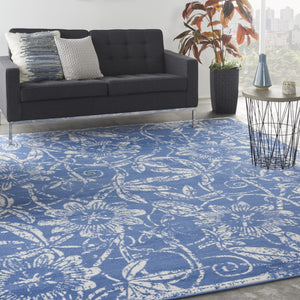 Homeroots 7' Inviting Ivory And Blue Floral Distressed Non-skid Area Rug For Durable, Stylish Home Décor 7' X 10' Polyester 550616