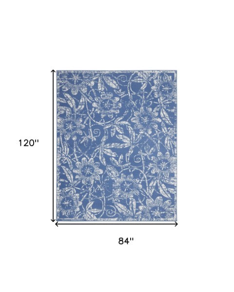 Homeroots 7' Inviting Ivory And Blue Floral Distressed Non-skid Area Rug For Durable, Stylish Home Décor 7' X 10' Polyester 550616