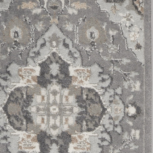 Homeroots 12' Gray And Ivory Floral Non-skid Runner Rug - Durable, Stylish Accent For Hallways And More!  Polypropylene,Polyester 550621