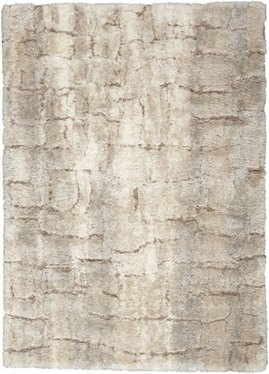 HomeRoots Plush Shag Area Rug Beige Ivory Abstract Polyester Pile Accent for Living Rooms and Bedrooms 4' x 6' 550622