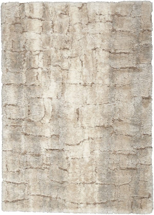 HomeRoots Plush Shag Area Rug Beige Ivory Abstract Polyester Pile Accent for Living Rooms and Bedrooms 4' x 6' 550622