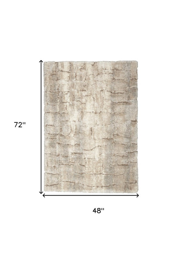 Plush Shag Area Rug Beige Ivory Abstract Polyester Pile Accent for Living Rooms and Bedrooms
