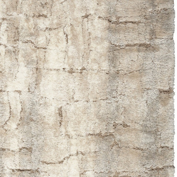 Plush Shag Area Rug Beige Ivory Abstract Polyester Pile Accent for Living Rooms and Bedrooms