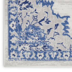 HomeRoots 7' Distressed Floral Medallion Area Rug in Ivory and Blue – Stain-Resistant, Non-Skid Comfort 7' X 10' 550625