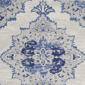 Homeroots 7' Distressed Floral Medallion Area Rug In Ivory And Blue - Stain Resistant, Non-skid Design For Style 7' X 10' Polyester 550625