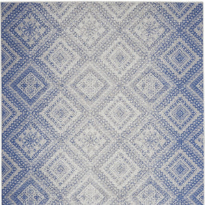 Homeroots 7' Ivory And Blue Geometric Distressed Non-skid Area Rug - Durable, Stain-resistant Comfort For Homes 7' X 10' Polyester 550626