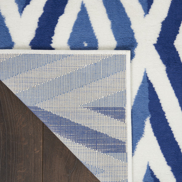 Homeroots 7' X 10' Ivory And Blue Geometric Distressed Non Skid Area Rug  Polypropylene 550633