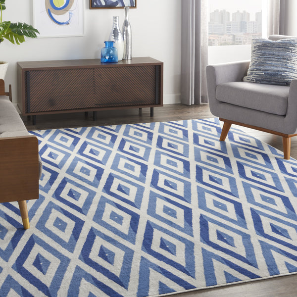 Homeroots 7' X 10' Ivory And Blue Geometric Distressed Non Skid Area Rug  Polypropylene 550633