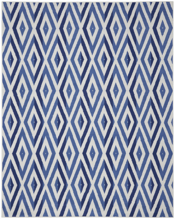 Homeroots 7' X 10' Ivory And Blue Geometric Distressed Non Skid Area Rug  Polypropylene 550633