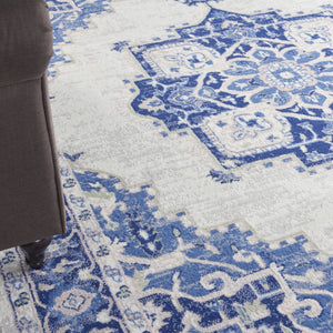 HomeRoots 7' Ivory and Blue Floral Medallion Area Rug - Durable, Non-Skid, Stain-Resistant Design for Homes 7' X 10' 550634