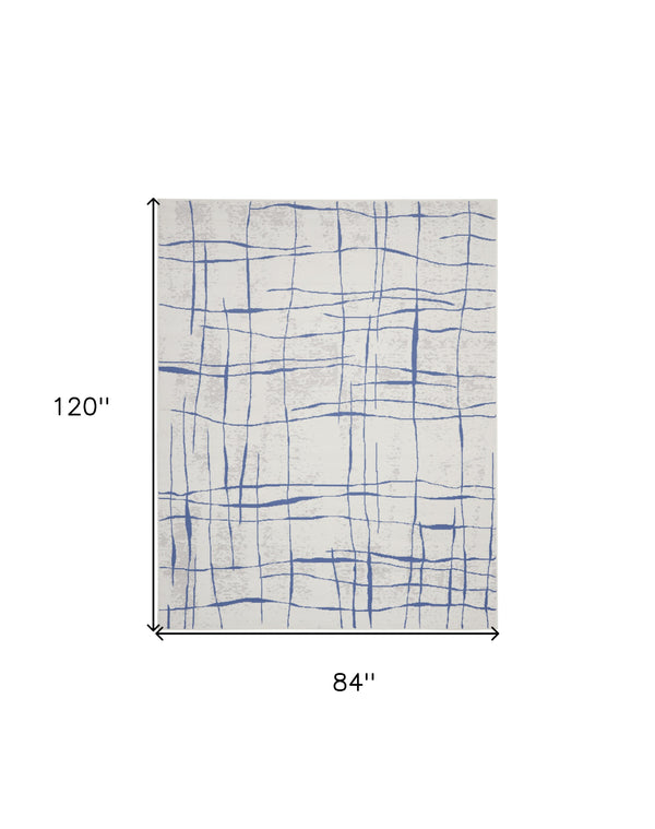 Homeroots 7' X 10' Ivory And Blue Abstract Distressed Non Skid Area Rug  Polypropylene 550635