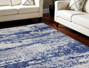 Homeroots 7' X 10' Ivory And Navy Blue Abstract Distressed Non Skid Area Rug  Polypropylene 550636