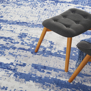 HomeRoots 7' Ivory and Navy Blue Abstract Distressed Area Rug – Durable, Stain-Resistant, Perfect for High-Traffic Spaces 7' X 10' 550636