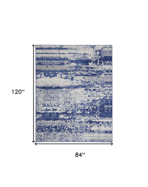 Homeroots 7' X 10' Ivory And Navy Blue Abstract Distressed Non Skid Area Rug  Polypropylene 550636