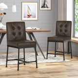 Christopher Knight Home® - Noble House - Commonwealth Industrial Modern 24" Counter Stool with Faux Leather Backing and Metal Pipe Base - Set of 2