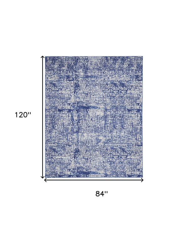 Homeroots 7' X 10' Ivory And Navy Blue Abstract Distressed Non Skid Area Rug  Polypropylene 550637