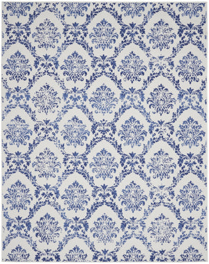 HomeRoots 7' Elegant Ivory and Navy Damask Distressed Area Rug - Durable, Stain-Resistant, Perfect for Busy Homes 7' X 10' 550639