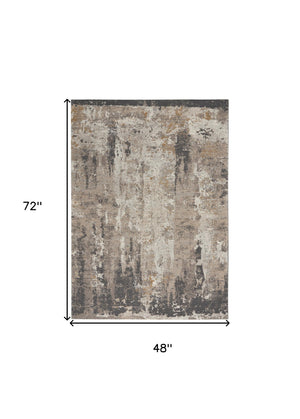 Homeroots 4' X 6' Cream Black And Gray Abstract Area Rug  Polypropylene,Polyester 550648