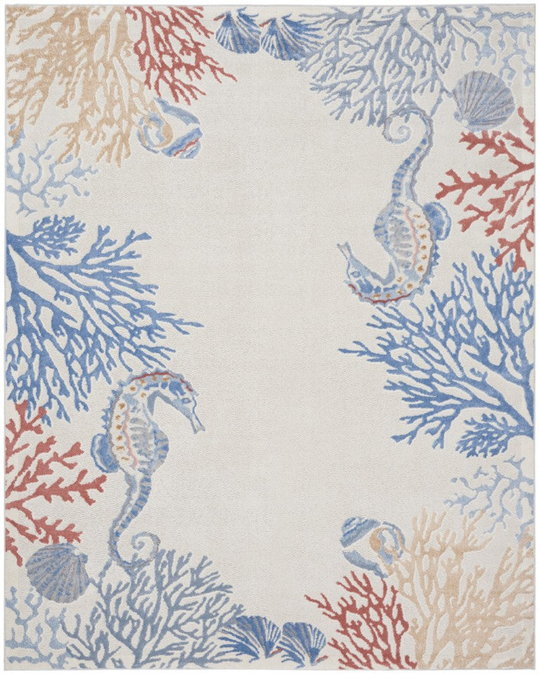 HomeRoots 8 Ft X 10 Ft Coastal Coral Motif Area Rug in Polypropylene for Living Rooms 550650
