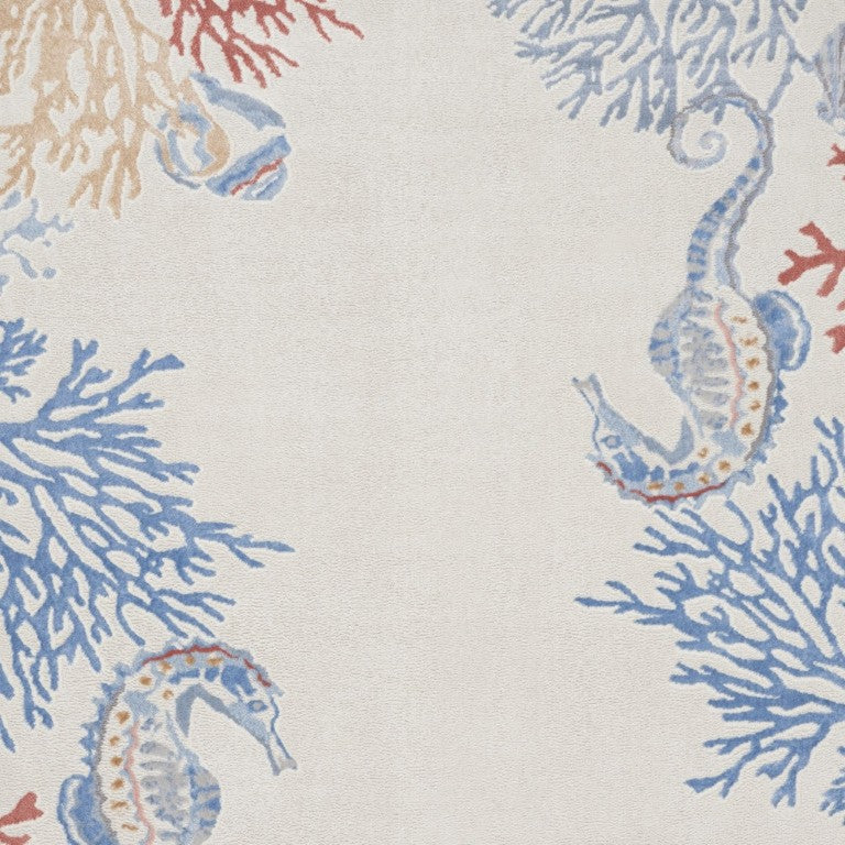 HomeRoots 8 Ft X 10 Ft Coastal Coral Motif Area Rug in Polypropylene for Living Rooms 550650