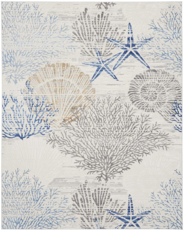 HomeRoots Coastal Seashell Coral Area Rug Polypropylene Non Skid Latex Backing for Living Room Decor 6' x 9' 550274