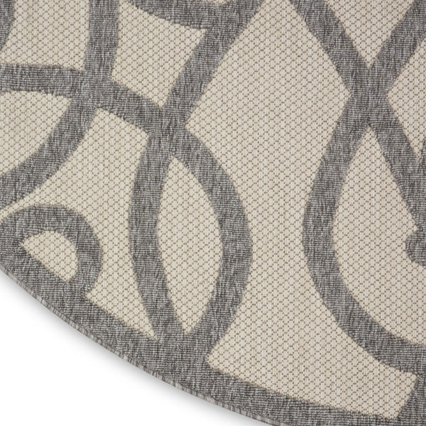 HomeRoots 8' Cream and Gray Round Trellis Indoor-Outdoor Rug – Durable, Stylish, and Perfect for High-Traffic Areas 550653